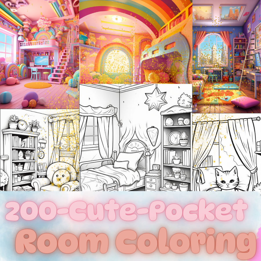 200 Cute Pocket Room Coloring Book – A Cozy & Creative Escape!