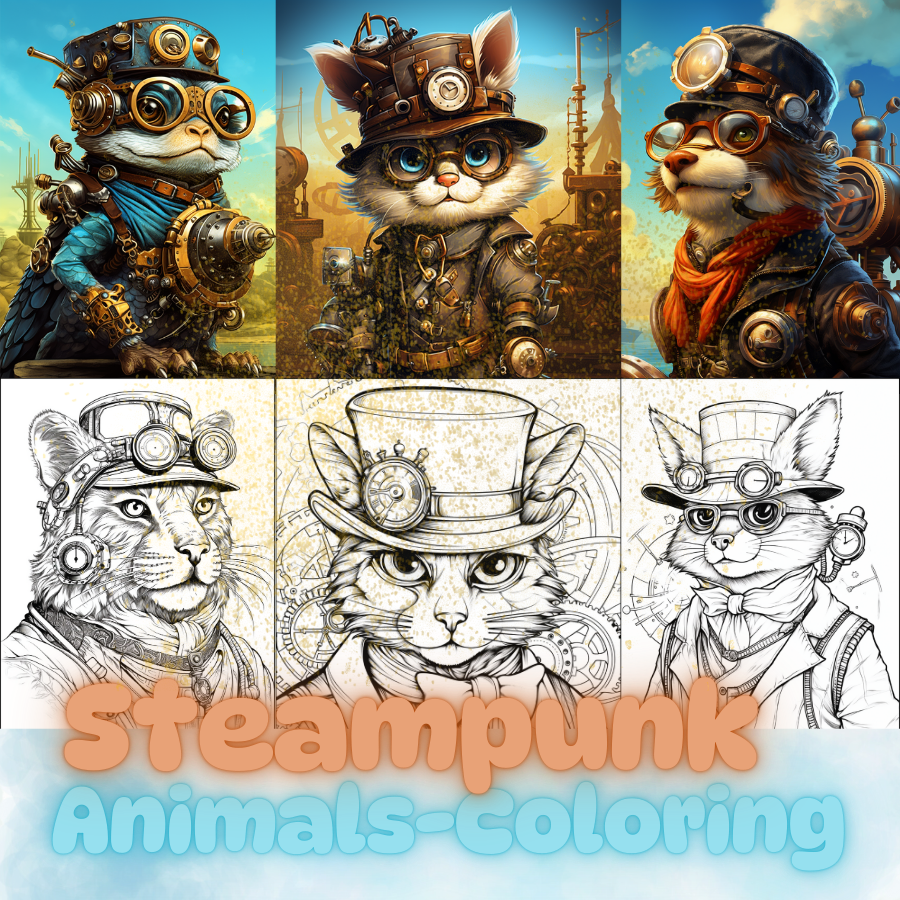 200 Steampunk Animals Coloring Pages – A Mechanical Wonderland of Creativity!